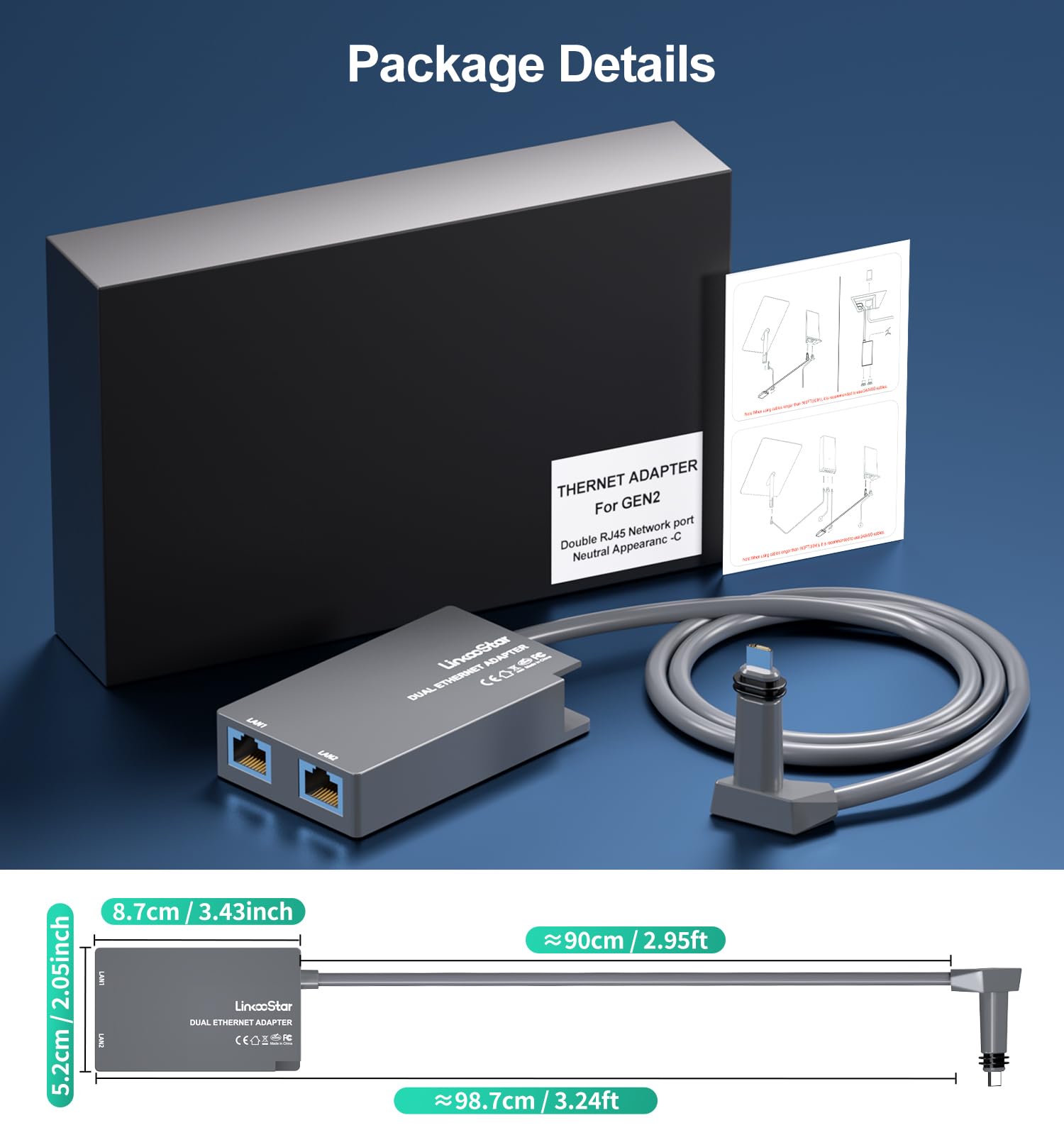 Adaptateur Ethernet Linkoostar Multi Ports Star Link pour Star Link Gen 2, RJ45 Connexion réseau Rapide et Stable 1 à 2 [2 Appareils réseau simultanément] - jusqu'à 1 Gbps