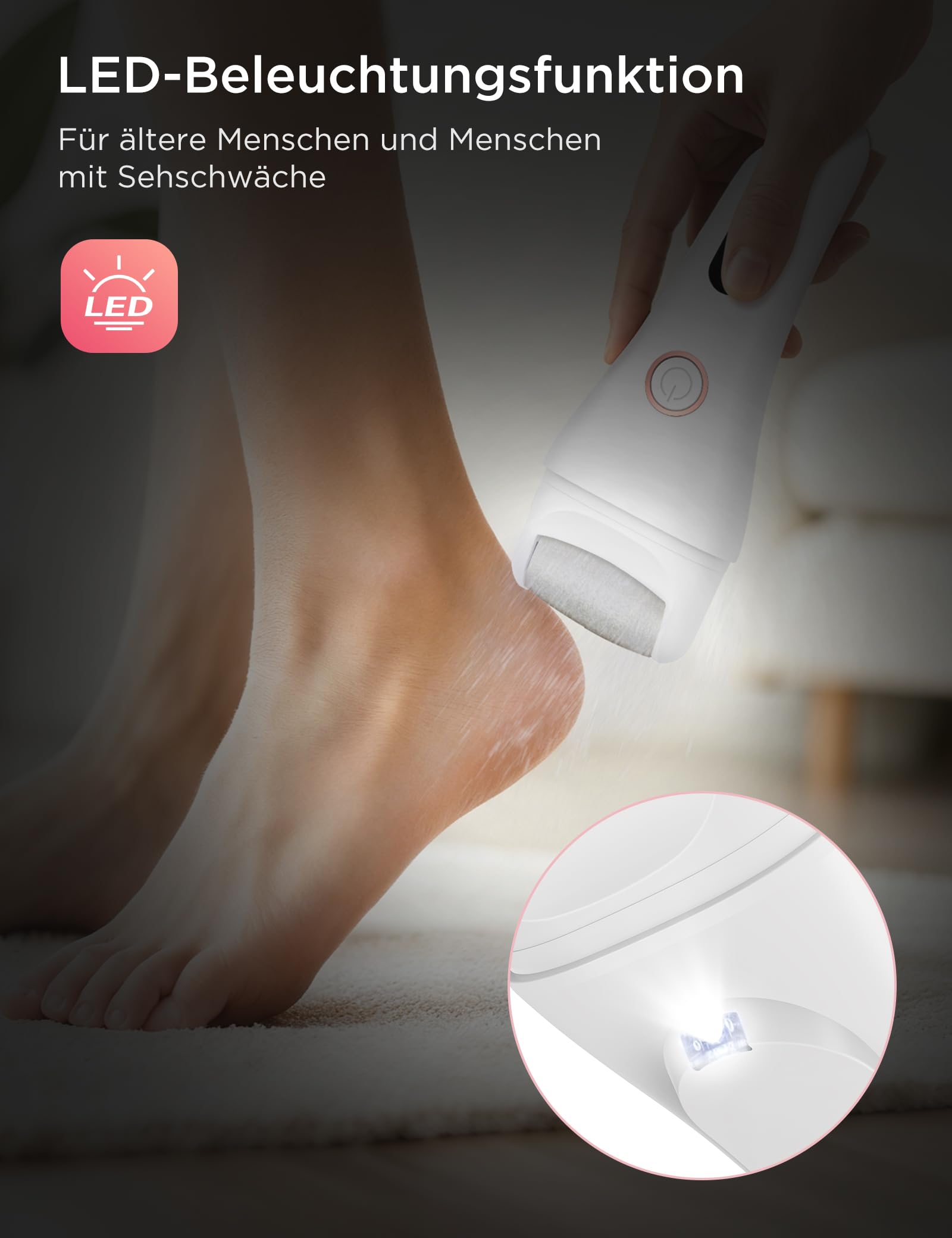 Hornhautentferner Elektrisch,Pediküre Set Fußpflege Elektrisch mit 3 Rollen,3 Gear USB Elektrischer Hornhautentferner mit Arbeitslicht für Hornhaut Entfernen fuß,Rissige Fersen,Tote Haut,Wasserdicht