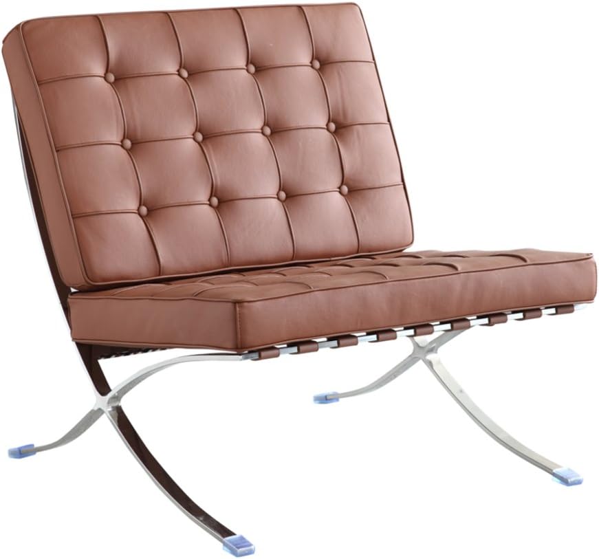 Pavilion Chair in Italian Leather, Light Brown