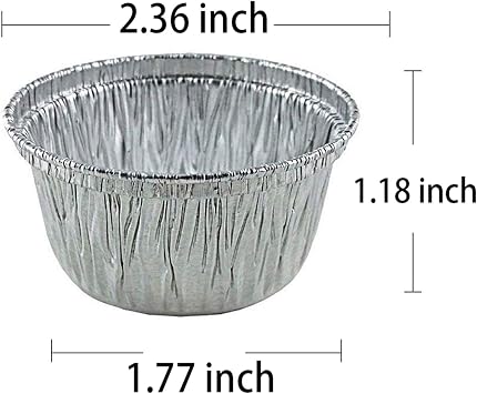 2 Oz Disposable Baking Cups Tins Foil Pans Cups 70 mL Aluminum Foil Cupcake Bowl Pans for Baking, Roasting, 100Pcs.
