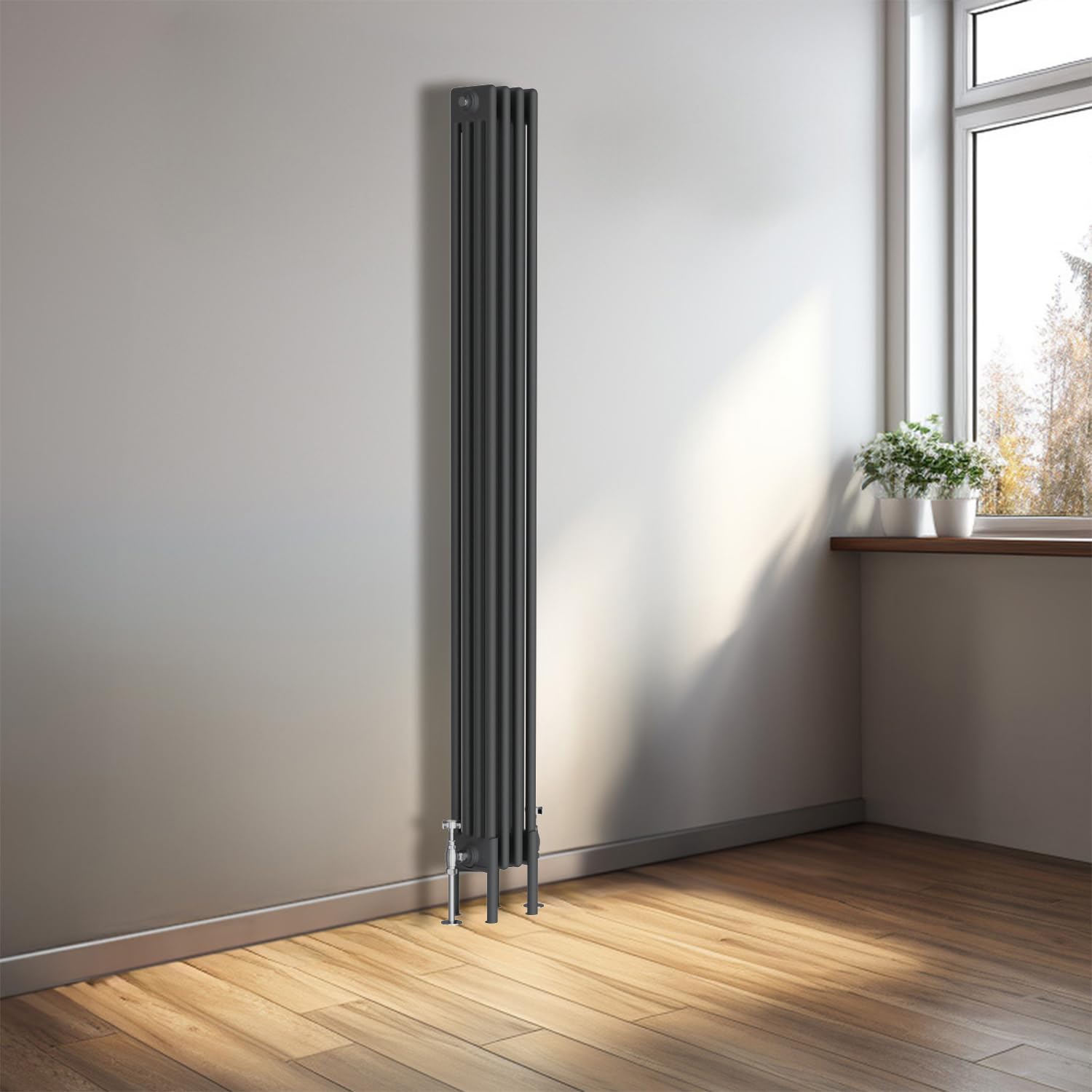 NRG 1800x200mm Anthracite Traditional Cast Iron Style Four Column Vertical Radiator