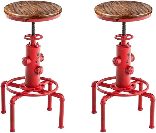 Miniatura 5 de LOKKHAN American Antique Steampunk Deco Taburete de bar industrial vintage retro elegante diseño de boca de incendios ajustable giratorio para Rojo