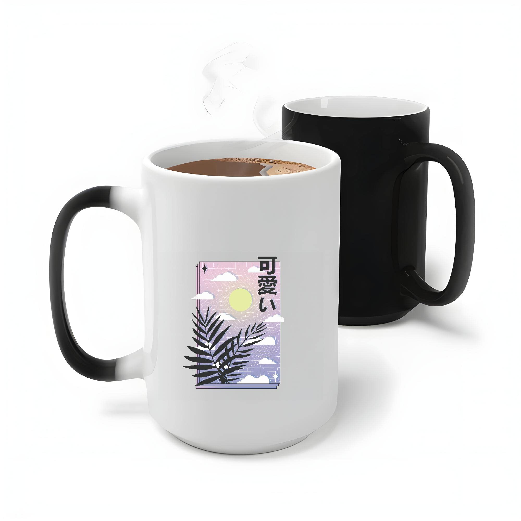 Vaporwave Sky Gift for Nature Lovers with Chinese Characters for Birthdays and Holidays 11oz 15oz Color Changing Mug