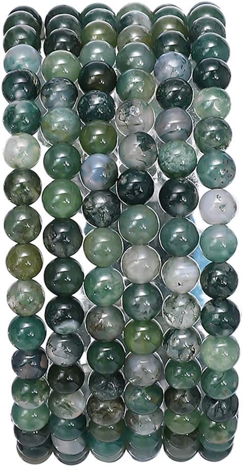 BEADIA Natural Moss Agate Stone Round Loose Semi Gemstone Beads for Jewelry Making 6MM 61PCS Moss Agate 6mm