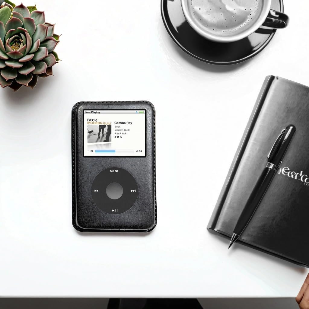iPod Video 5th Generation Handmade Leather case, a Classic case for Vintage Music Lovers, Device Collectors(Black, iPod Video 60/80GB)