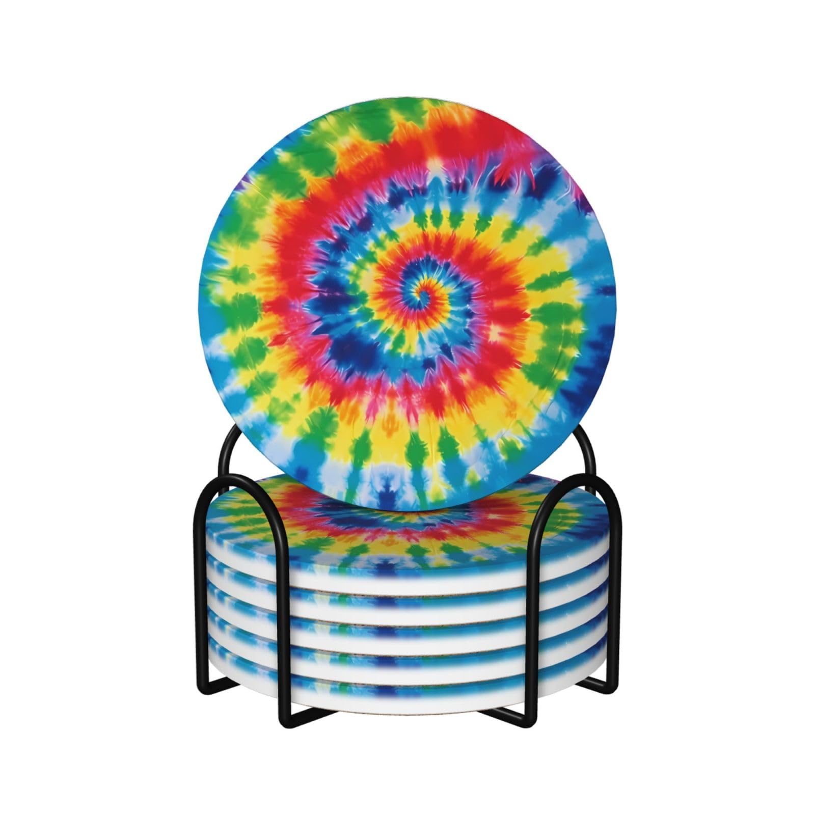 Dessous de verre en céramique tie-dye arc-en-ciel pour apéritif et table de fête