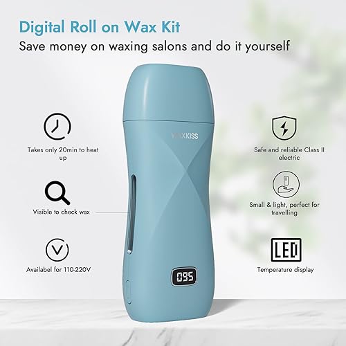 Miniatura 2 de Waxkiss Waxkiss - Kit de cera enrollable digital para depilación, kit de cera suave para pieles sensibles, calentador de cera con 2 cartuchos, 12
