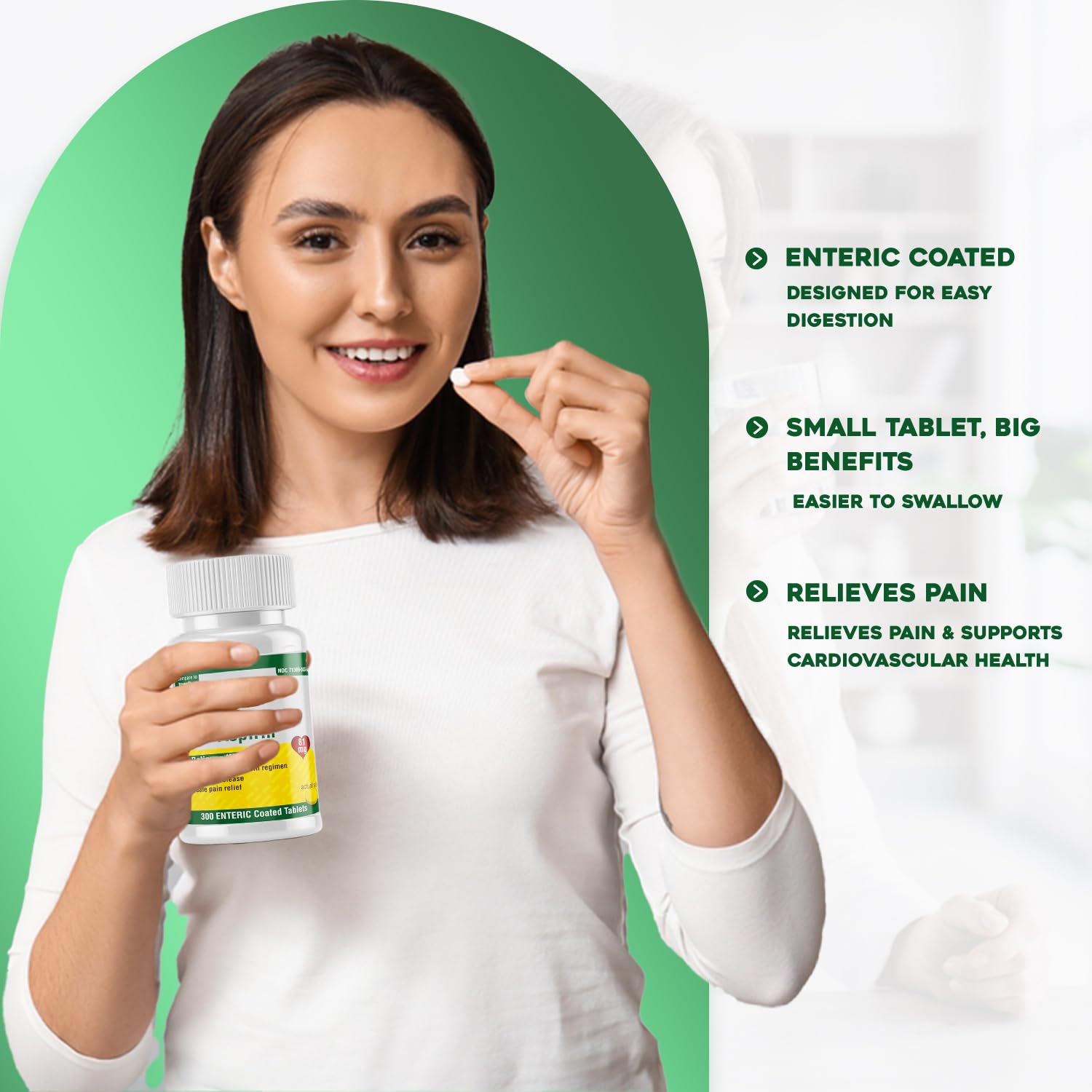 Safrel Baby Aspirin 81 mg (Enteric Coated Tablets) | Adult Low Dose Strength Pain Reliever (NSAID) | Safe Pain Relief for Minor Aches and Pain | Generic Bayer Aspirin (300 Count (Pack of 1))