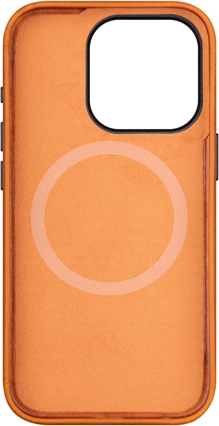 maogoam for iPhone 15 Pro Case Leather, Genuine Vegetable-Tanned Leather Case for iPhone 15 Pro 6.1",Compatible with MagSafe, Elegant Style, Orange