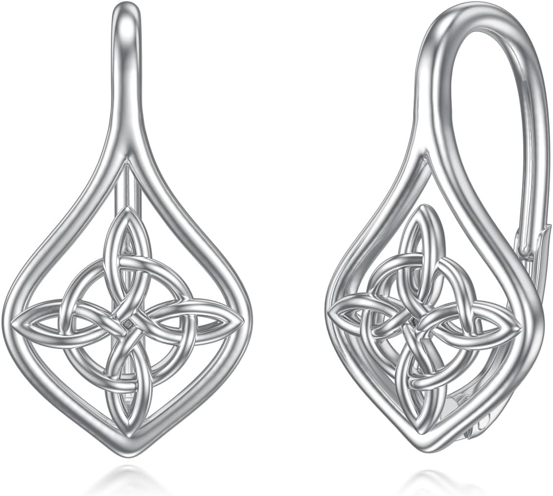 Celtic Knot Earrings Sterling Silver Trinity Knot/Witches Knot Leverback Earrings Irish Jewelry Gifts for Women