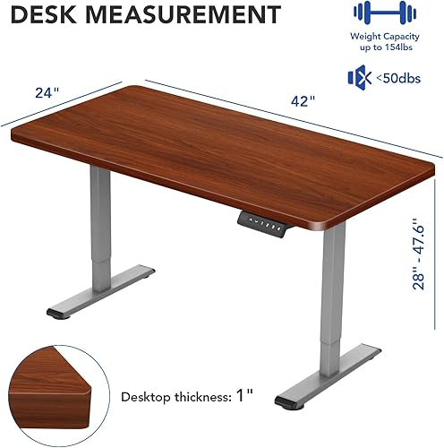 Miniatura 3 de Flexispot EN1 - Escritorio eléctrico para trabajar sentado o de pie, altura ajustable, escritorio chico con controlador de memoria, 42 x 24
