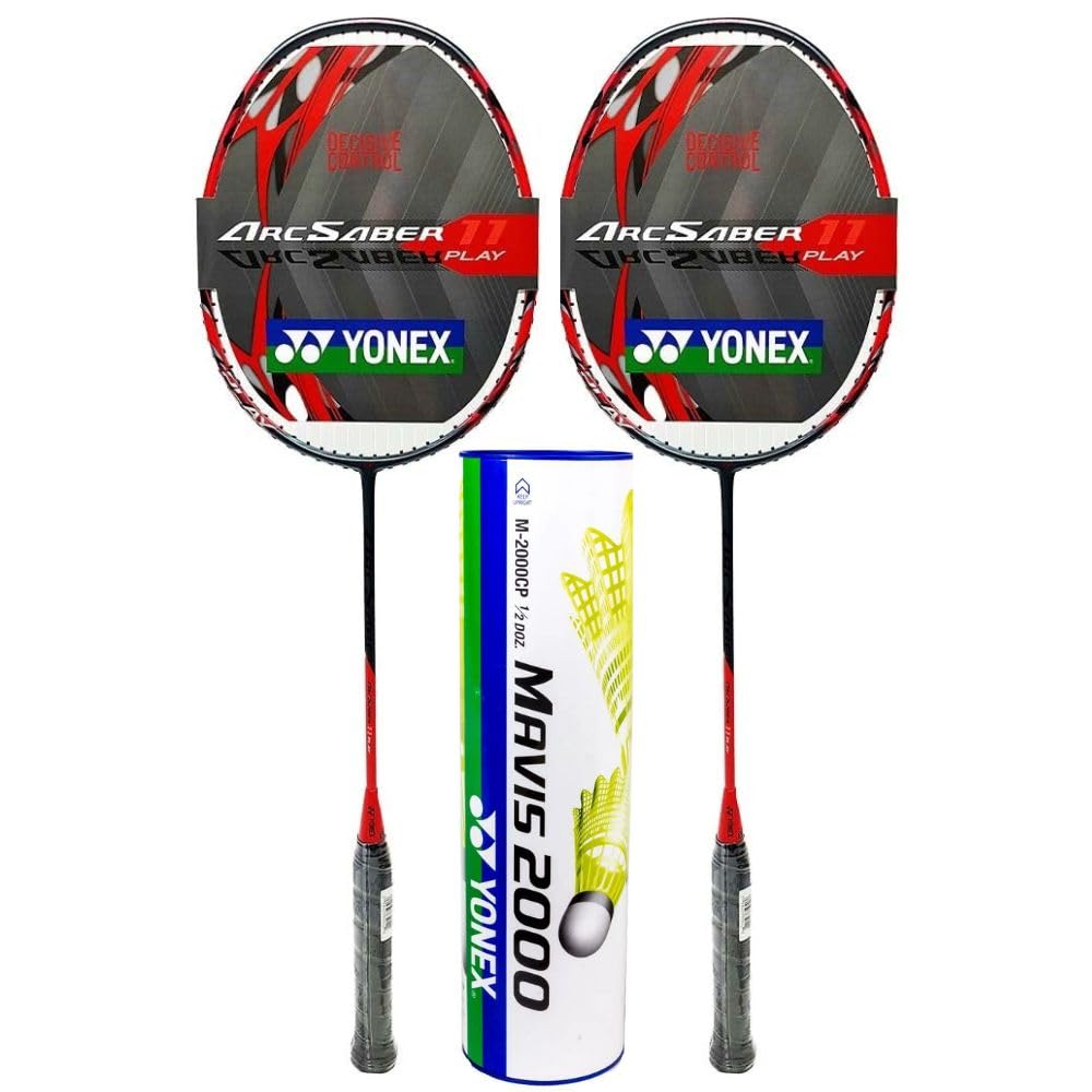 2X Yonex Arcsaber 11 Play Pre Strung Baminton Racquet, Grayish Pearl Bundled with Yonex Mavis 2000 Yellow Shuttlecock