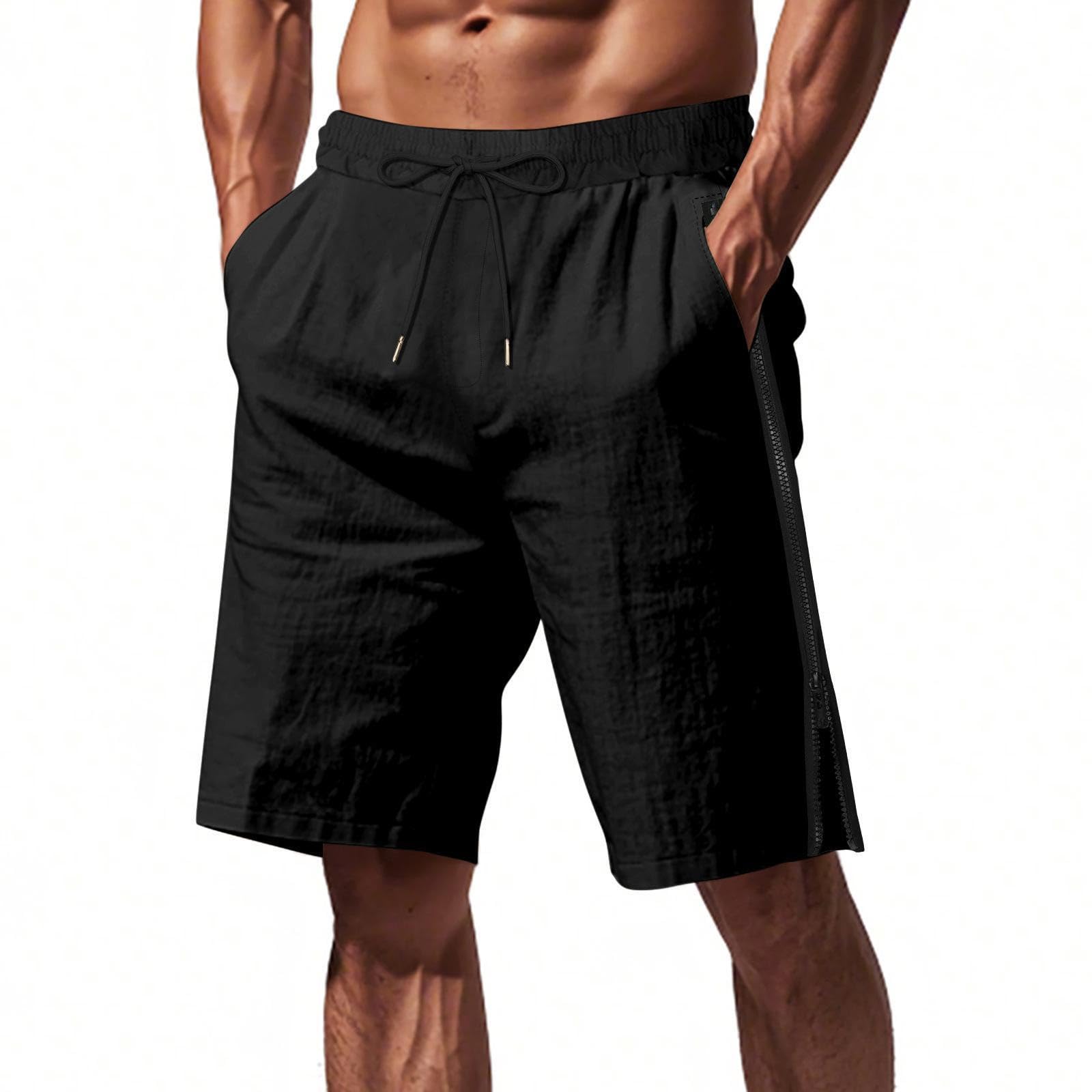 NATHGAM Mens Athletic Basketball Shorts Side Zipper Breathable Elastic Waist Knee Length Summer Casual Workout Bermuda Shorts