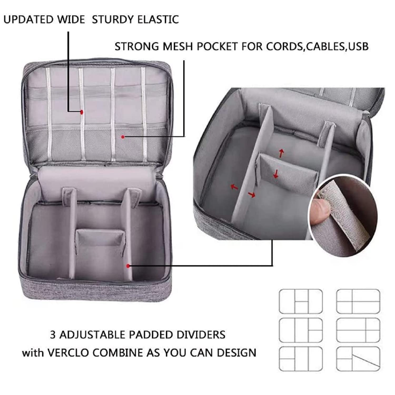 EZLOOT Multi functional Electronic Accessories Bag, Digital Organizer Case, Travel Storage Pouch for Cable, USB, Earphones, Portable Hard Drives, Power Bank (Grey) 2