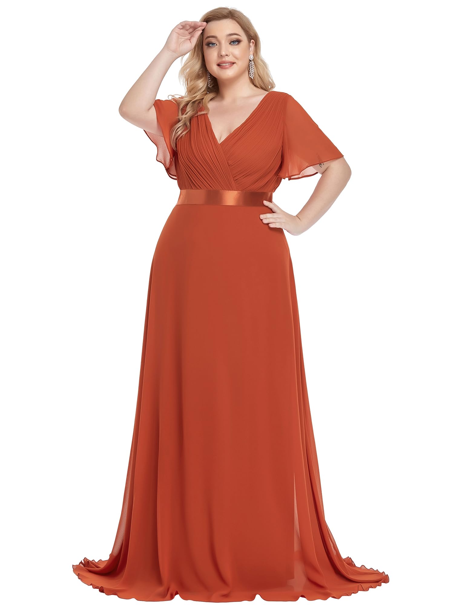 Ever-Pretty Robe de Soirée Grand Taille Mousseline Col V Femme Demoiselle EP09890-PL