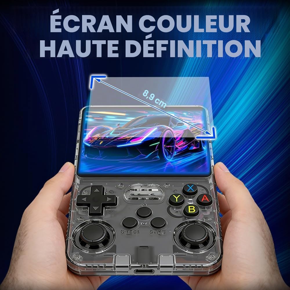 R36s Console de jeu portable, rétro, avec écran de 3,5 ", carte TF de 64 Go et plus de 15 000 jeux classiques, portable, noire