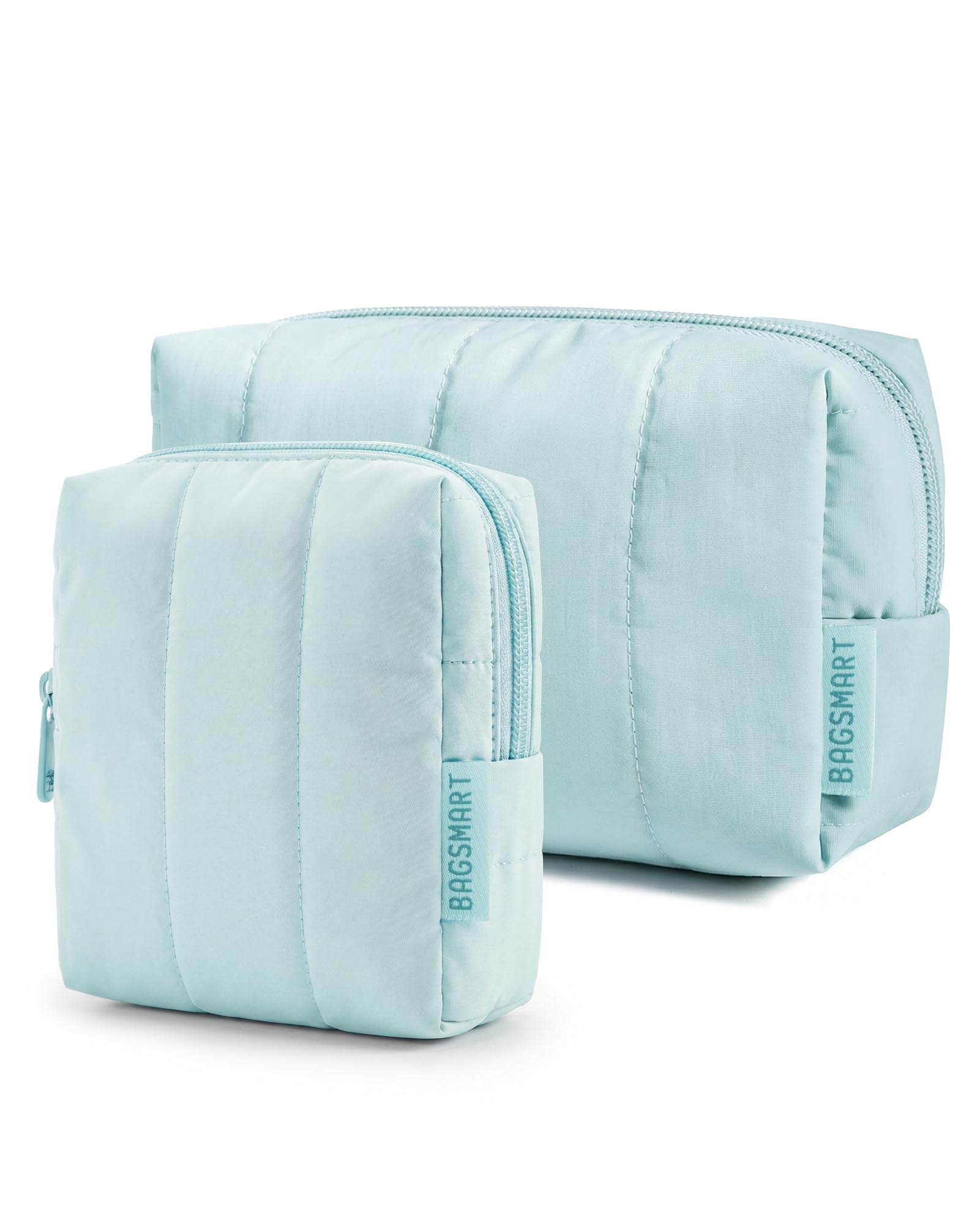 BAGSMART Makeup Bag Duo Set, Puffy Padded Travel Cosmetic Organizer with Slip-in Pockets, Large Toiletry Bag & Small Purse Pouch, Travel Essentials for Women, Baby Pink — view 19