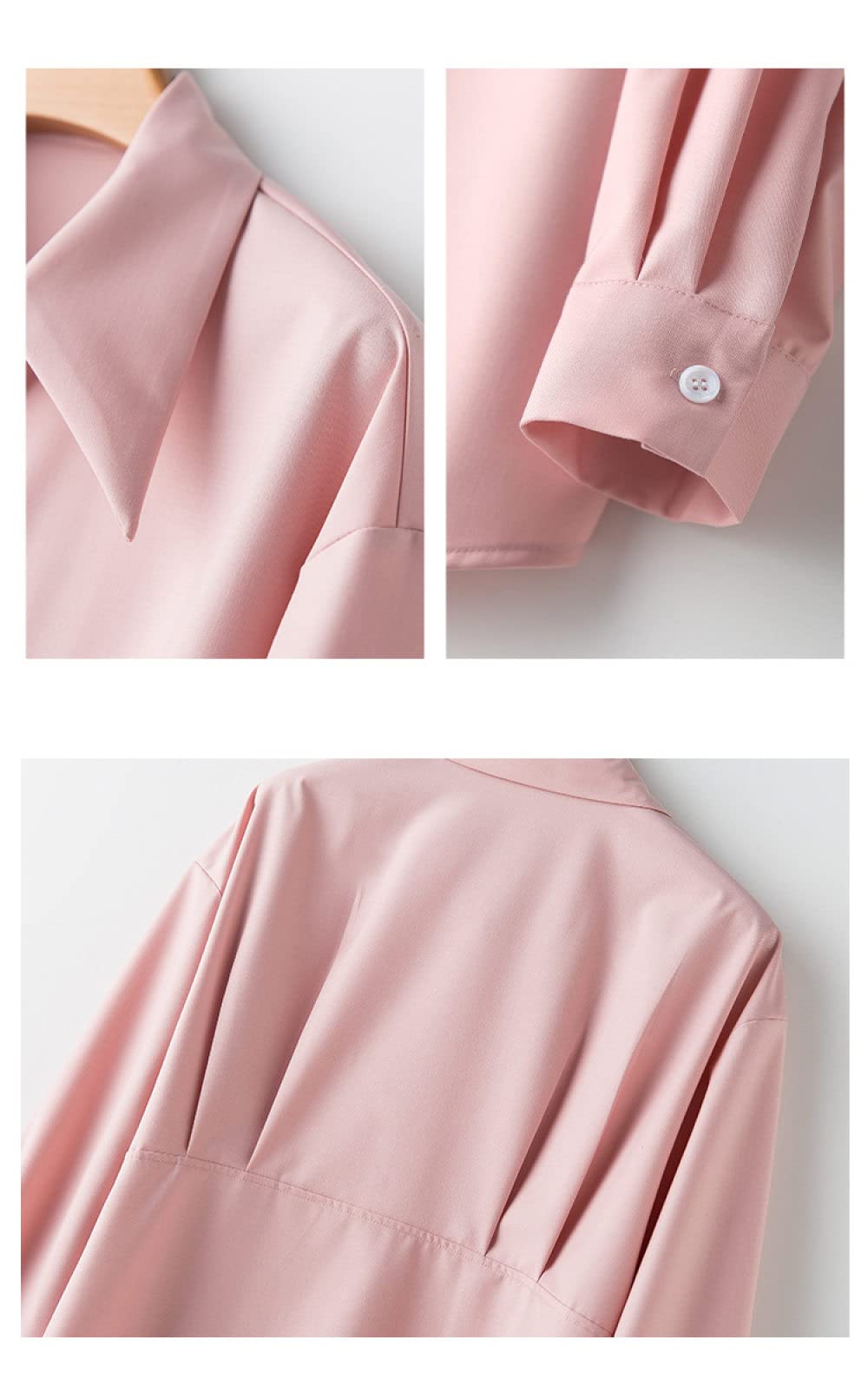 MIDJ Damen-Hemd Mit Knopfleiste,Elegantes Damen-Revers-Oberteil Hemd Blau Falte Satin Tunika Hemd Ballon Langarm Chiffon Bluse Hemd Lässige Büro Business Bluse Für Mädchen Damen