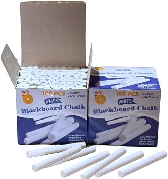 White Chalk Sticks Blackboard Chalk for Chalkboards Dust Free 200 Pack | Dustless, Writing Board, Bulk Box, For Schools, Art