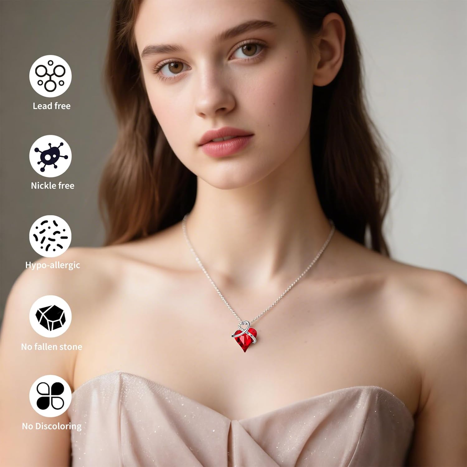 Jewelry for Women, Birthstone Necklace for Women Infinity Pendant Necklace Heart, Rhodium Plating in the Style of 18K White Gold, birthday gifts for women infinity necklace - Image 2