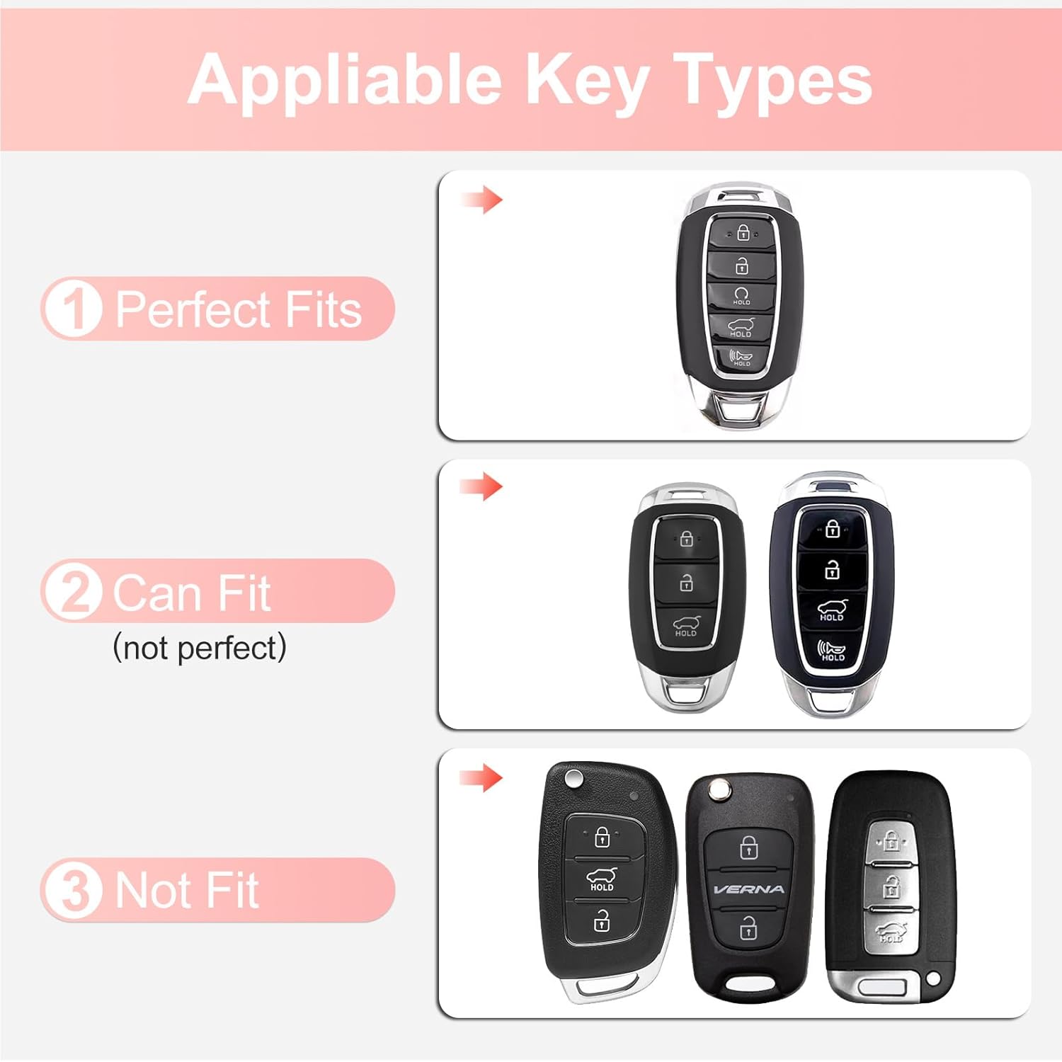 for Hyundai Key Fob Cover with Keychain, Pink Leather Key Case Protection Shell Fit for 2022 2021 2020 Hyundai Sonata Santa fe Tucson (5 Buttons)