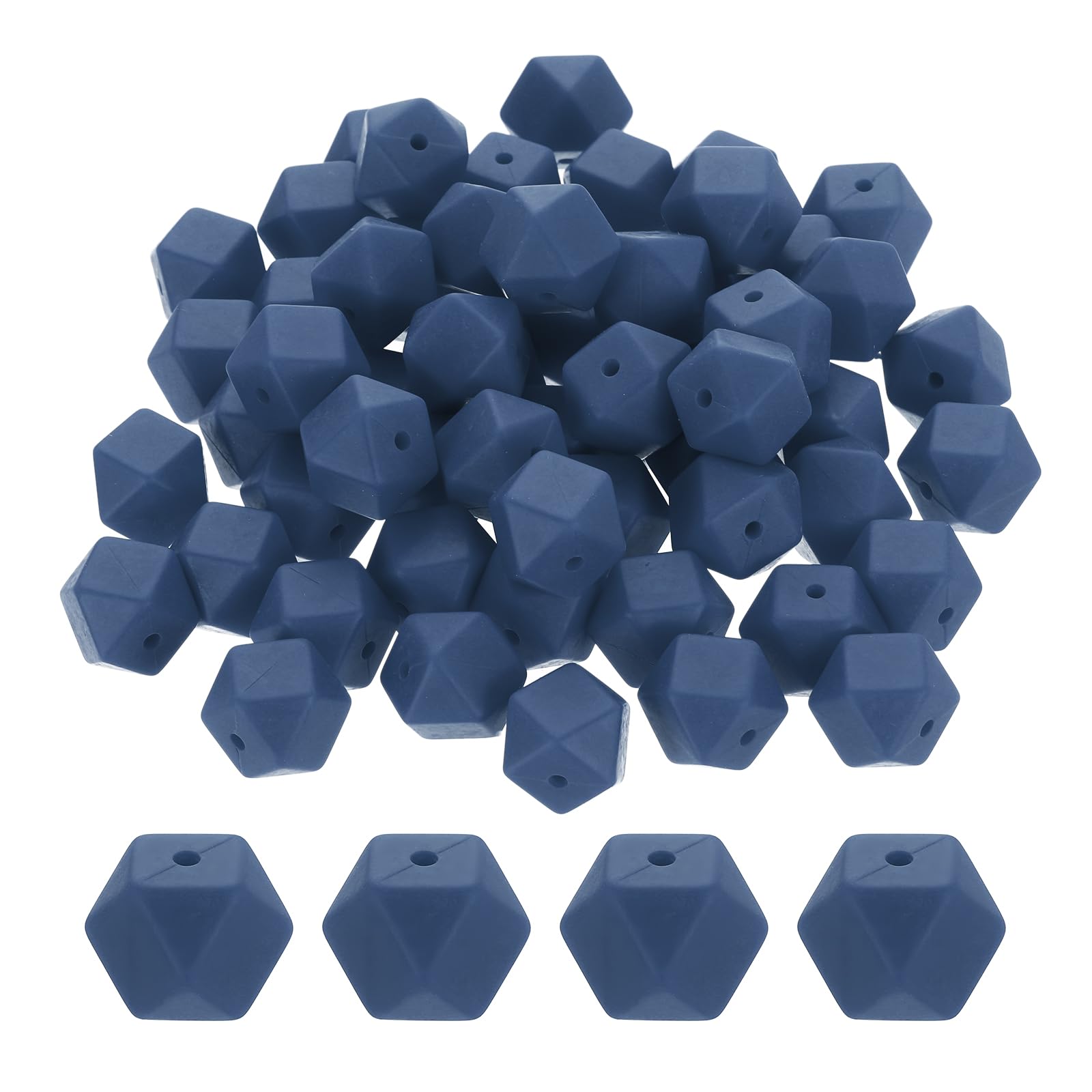 Perles focales hexagonales en caoutchouc bleu marine de 14 mm résistantes pour stylos et DIY