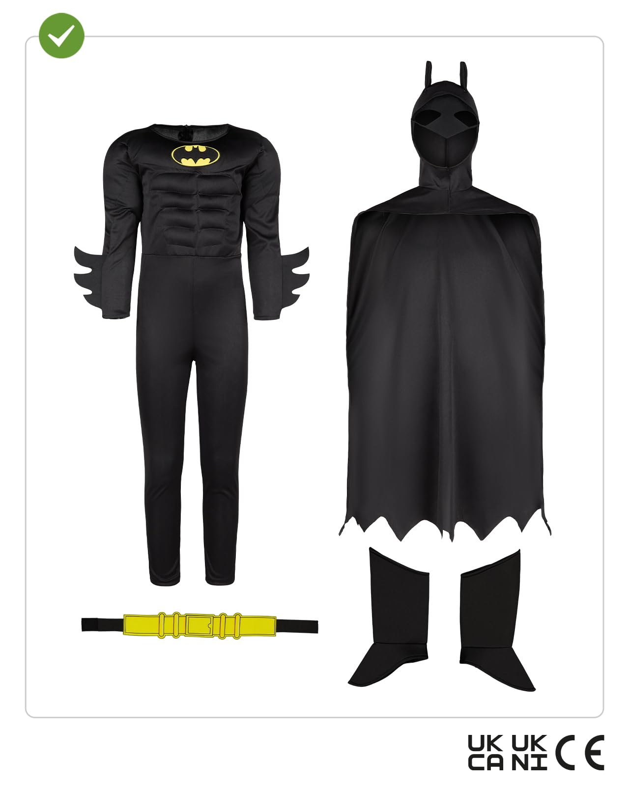Funidelia Offizielles Batman Kostüm für Kinder, Overall, Gürtel, Umhang mit Maske und Stiefelüberzüge, Superhelden - Outfit für Kinder für Partys, Karneval und Halloween