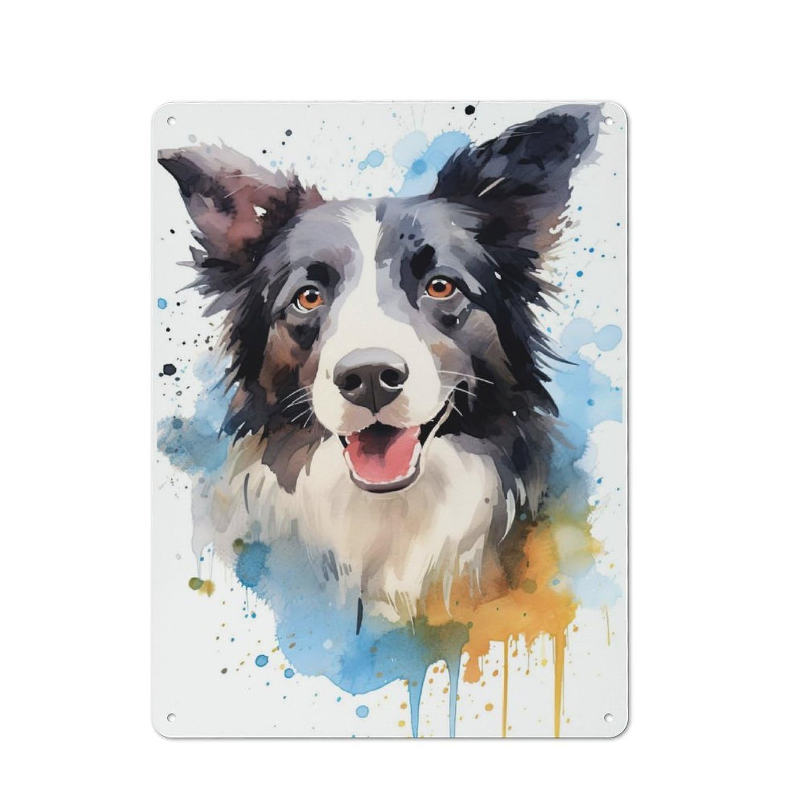 Junmoney Border Collie Watercolor Vintage Metal Plaque 40X30cm For Dining Room Or Kitchen, For Home Decor Collectors Refreshing A Room In Autumn