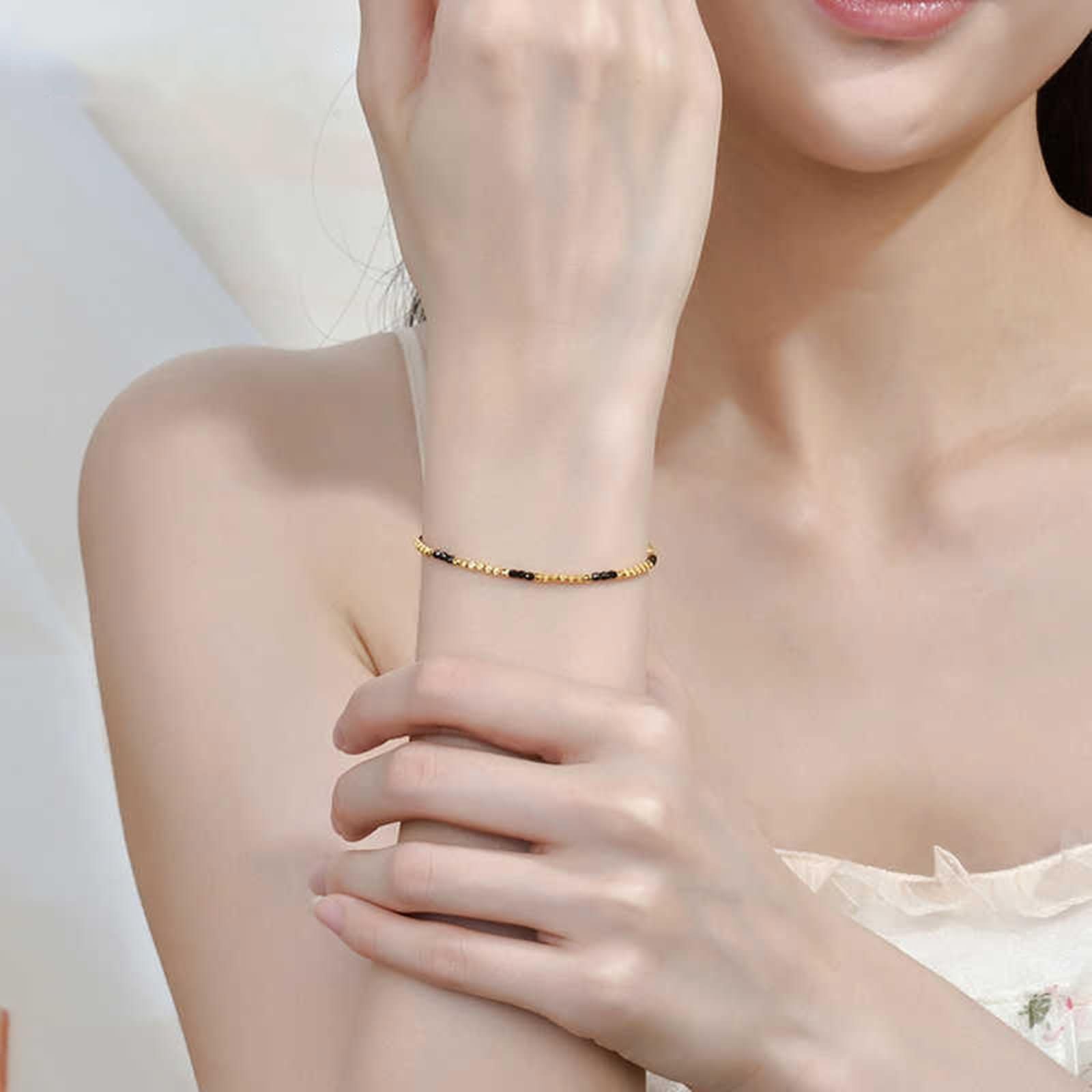 Bracciale Oro Donna 9 Kt / 14 Kt / 18 Kt 750, Catena a Perline da 1,9 MM, Regolabile 16 CM + 5 CM, Bracciali Catena Donna Oro