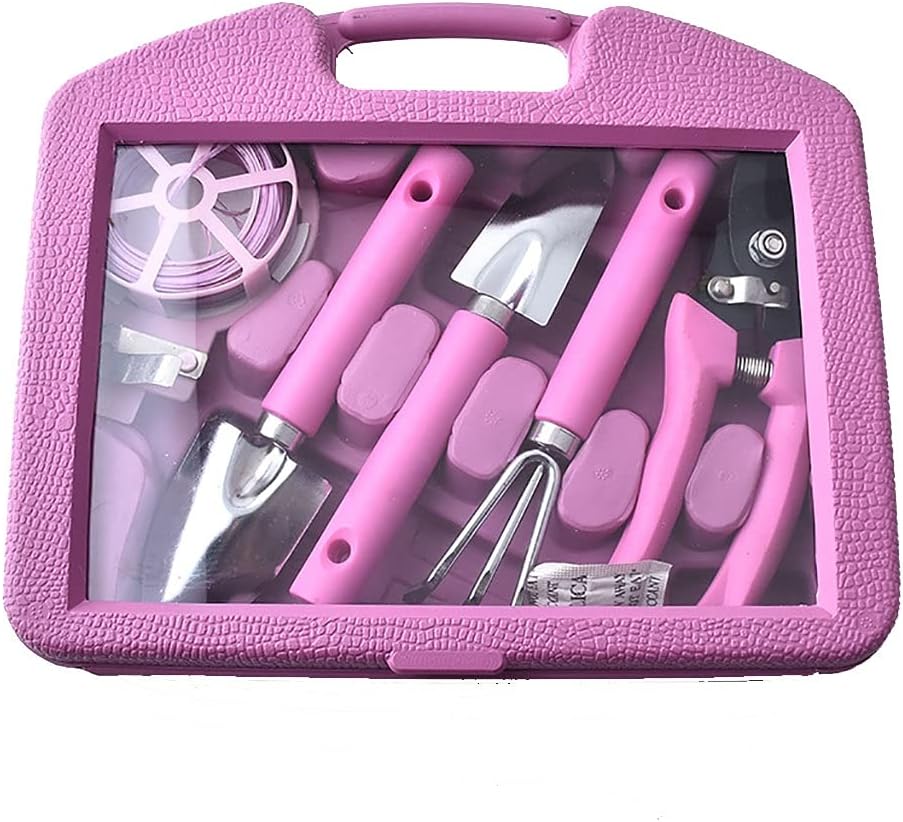 Garden Tools Set/Garden Tools kit 5 Piece,Garden Tools Set Pink with Carrying Case,Garden Tools Gifts for Men Women,Very Suitable for Pruning, Digging, Weeding, loosening soiland Other tasks