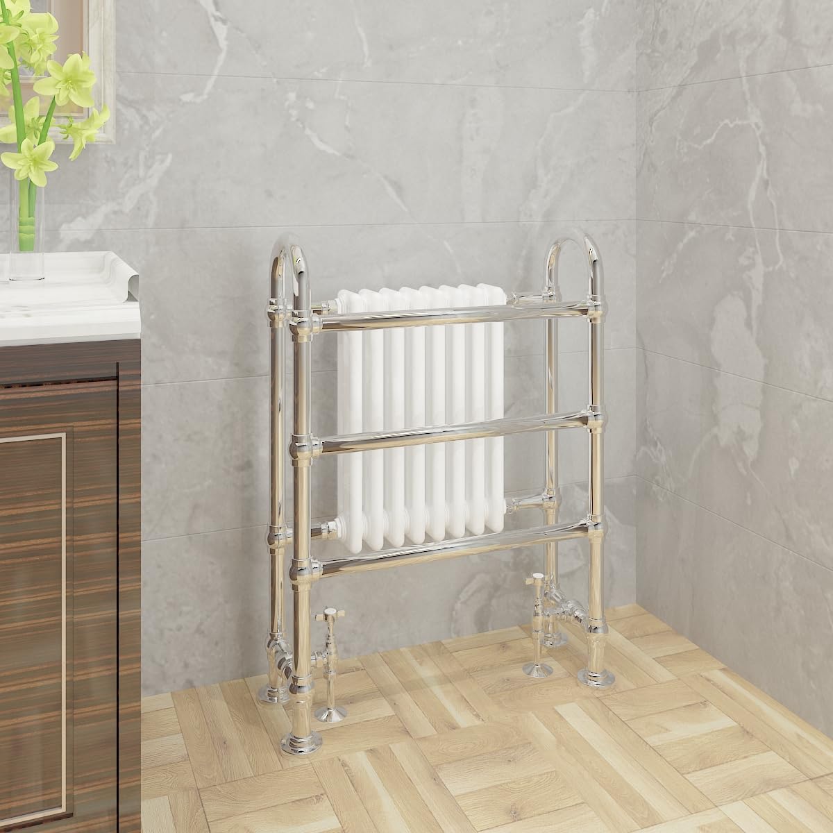 Warmehaus Chrome&White Traditional Victorian 904X674mm Heated Towel Rail Bathroom Radiator Chrome & White