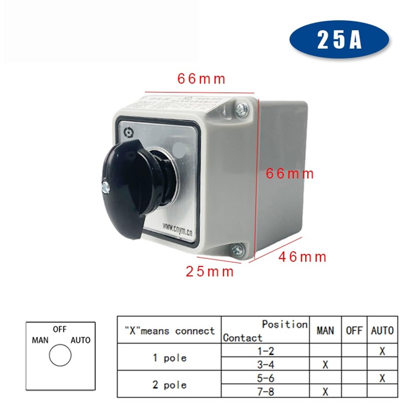 LW26-25/2M Camma di Commutazione 3 Posizioni Rotary Switch 25A 2 Poli Con Scatola di Custodia Impermeabile Motore Elettrico di Retromarcia (Color : Switch Box MOA)