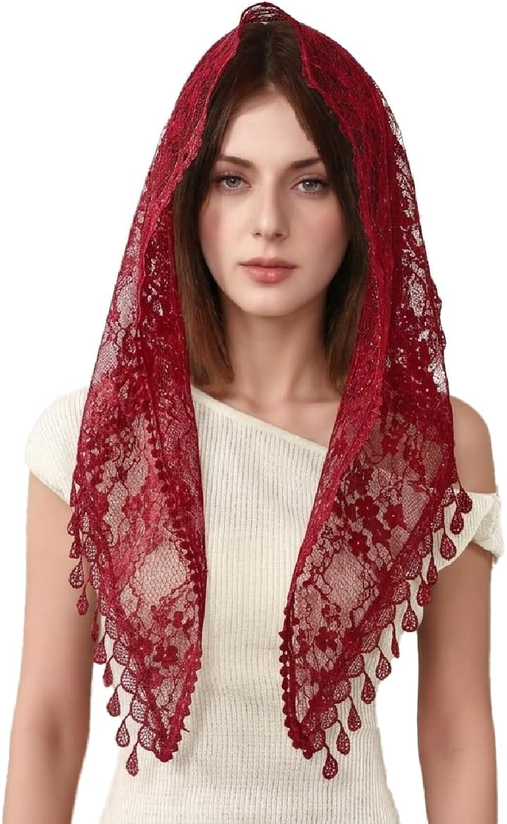 LMVERNA Lace Veil Triangle Mantilla Church Head Covering Latin Scarf for Mass Wedding Bridesmaids