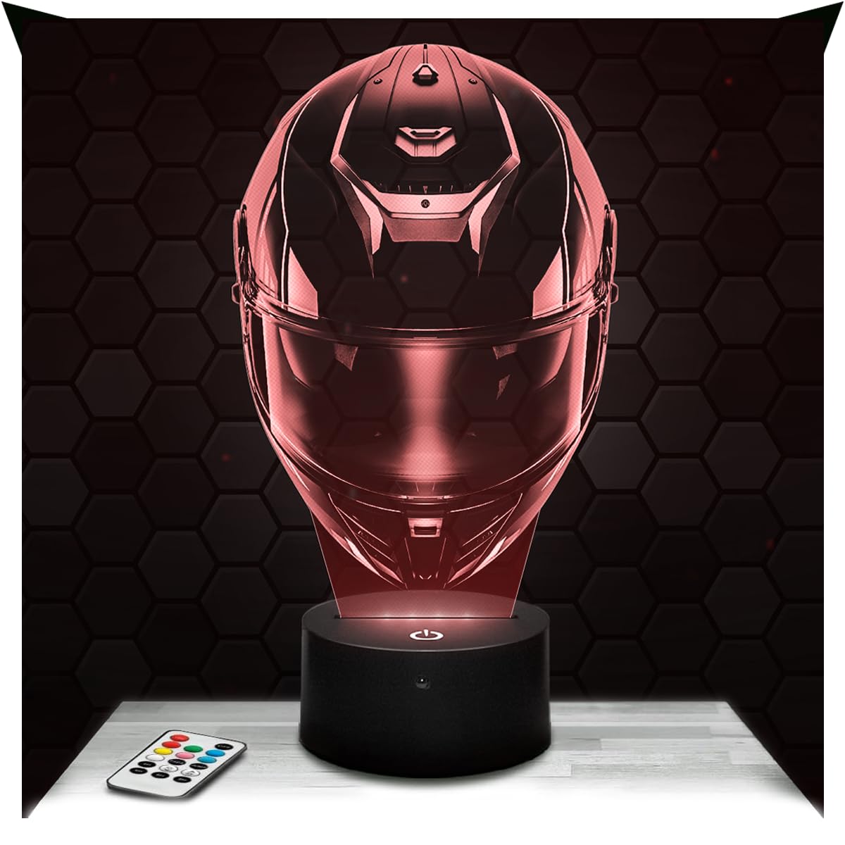 Lampephoto.fr - Motorcycle Road Helmet 3D Lamp, Night Light 3D LED Illusion Lamp, Decoration for Biker, Gift Idea for Men, Night Light for Children's Bedroom, Gifts Idea for Boys, Christmas, Gift