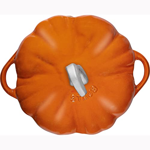Image of STAUB Cast Iron Dutch Oven 3.5-qt Pumpkin Cocotte with Stainless Steel Knob, Made in France, Serves 3-4, Burnt Orange