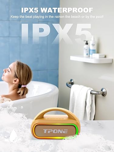 Miniatura 4 de TPone Altavoz Bluetooth portátil, altavoz inalámbrico de 30 W (pico) para exteriores, hasta 12 horas de reproducción, IPX5 impermeable con luz,
