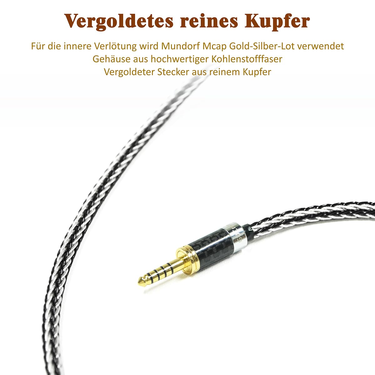 GUCraftsman 0.78mm 2-Pin-In-Ear-Kabel für 64 Audio U4s, U6t, Vision Ears‌ VE2, VE5, Empire Ears Raven – 16-adriges IEM-Upgrade-Kabel in 7N Einkristall-Silber/Kupfer-Mischverflechtung (4,4 mm Stecker)