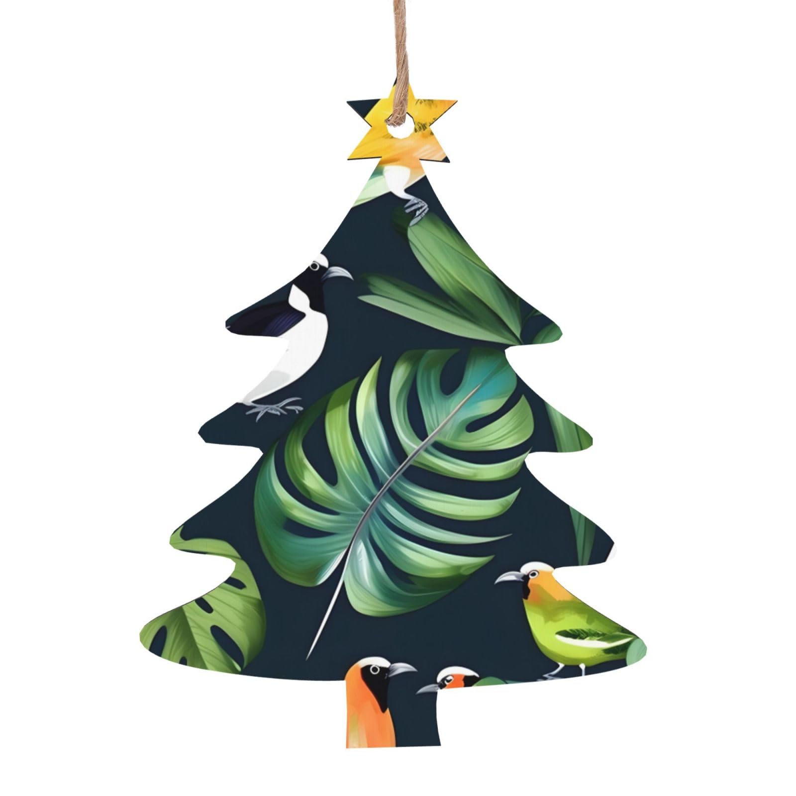 Tropical Birds Plant Leaf Print Wooden Christmas Decorations,Christmas Tree Ornaments Christmas Wooden Gift Tags