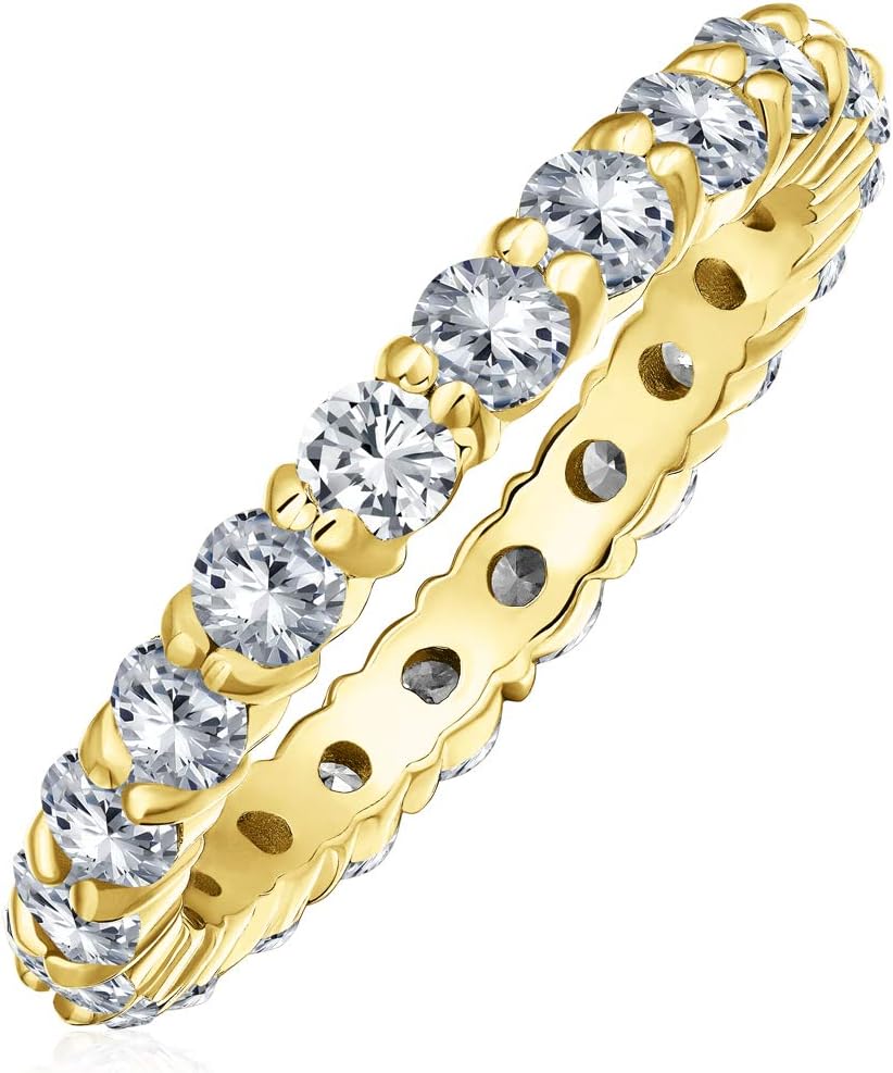 Bling Jewelry Cubic Zirconia CZ Band Stackable Wave Set Eternity Anniversary Wedding Band Ring For Women .925 Sterling Silver