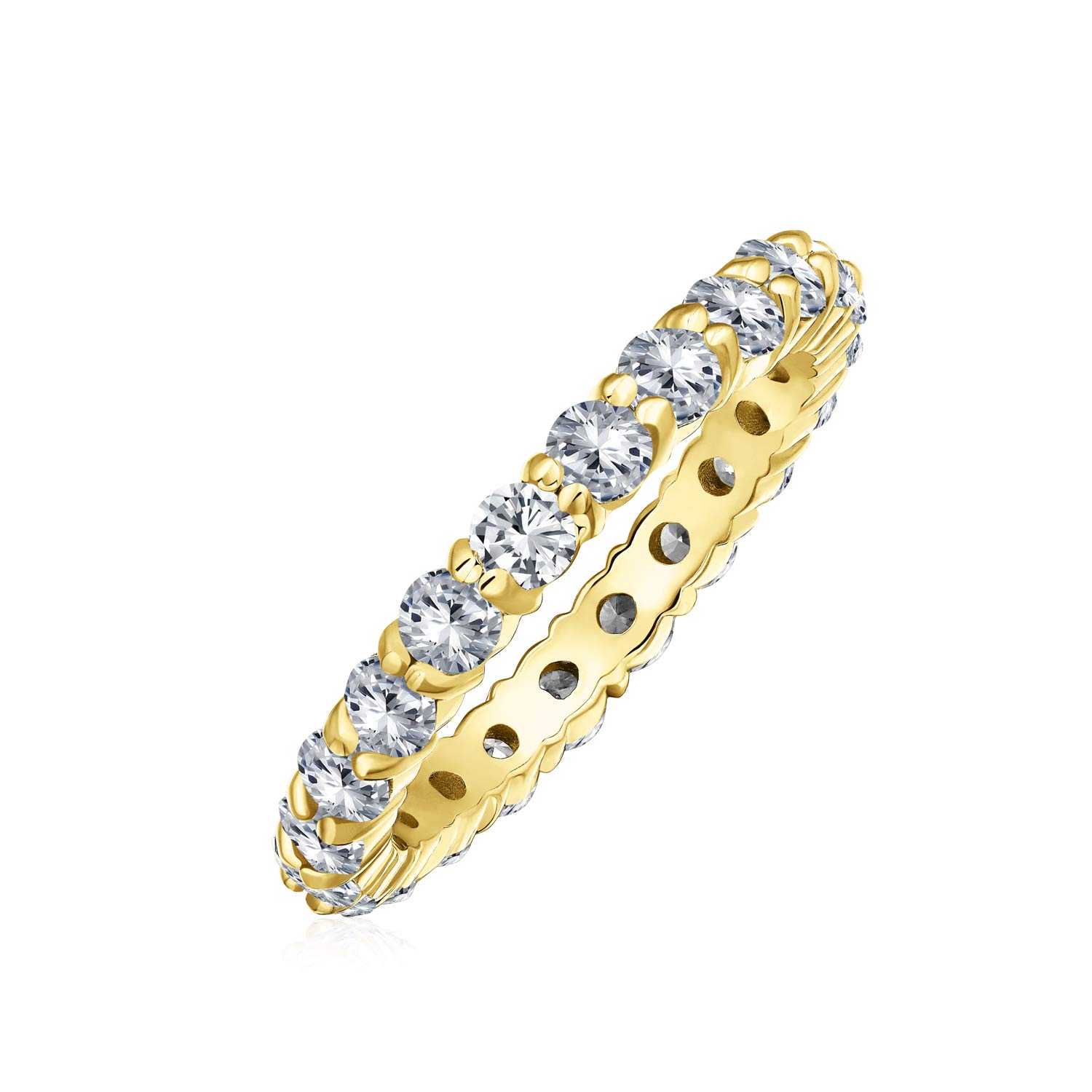 Bling Jewelry Zirconia Cúbico Rosa Cz Banda Apilable Eternidad Aniversario Anillo De Boda Para Mujer 14K Oro Plateado Plata De Ley