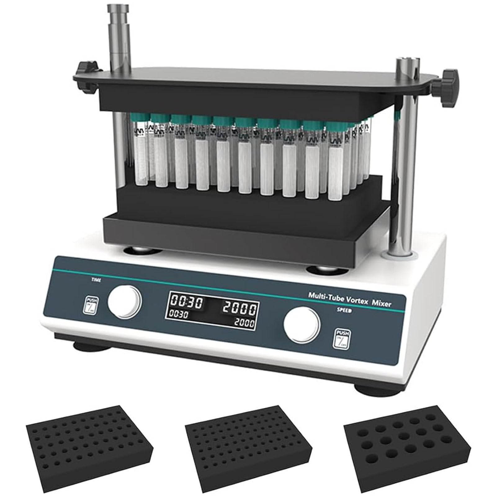 PioMue Laboratory Vortex Shaker,Multi-Tube Vortex Mixe with 3 Lab Modules, Adjustable Speed 500-3000RPM,4 mm Horizontal Swing, for Mixing Samples in Tubes