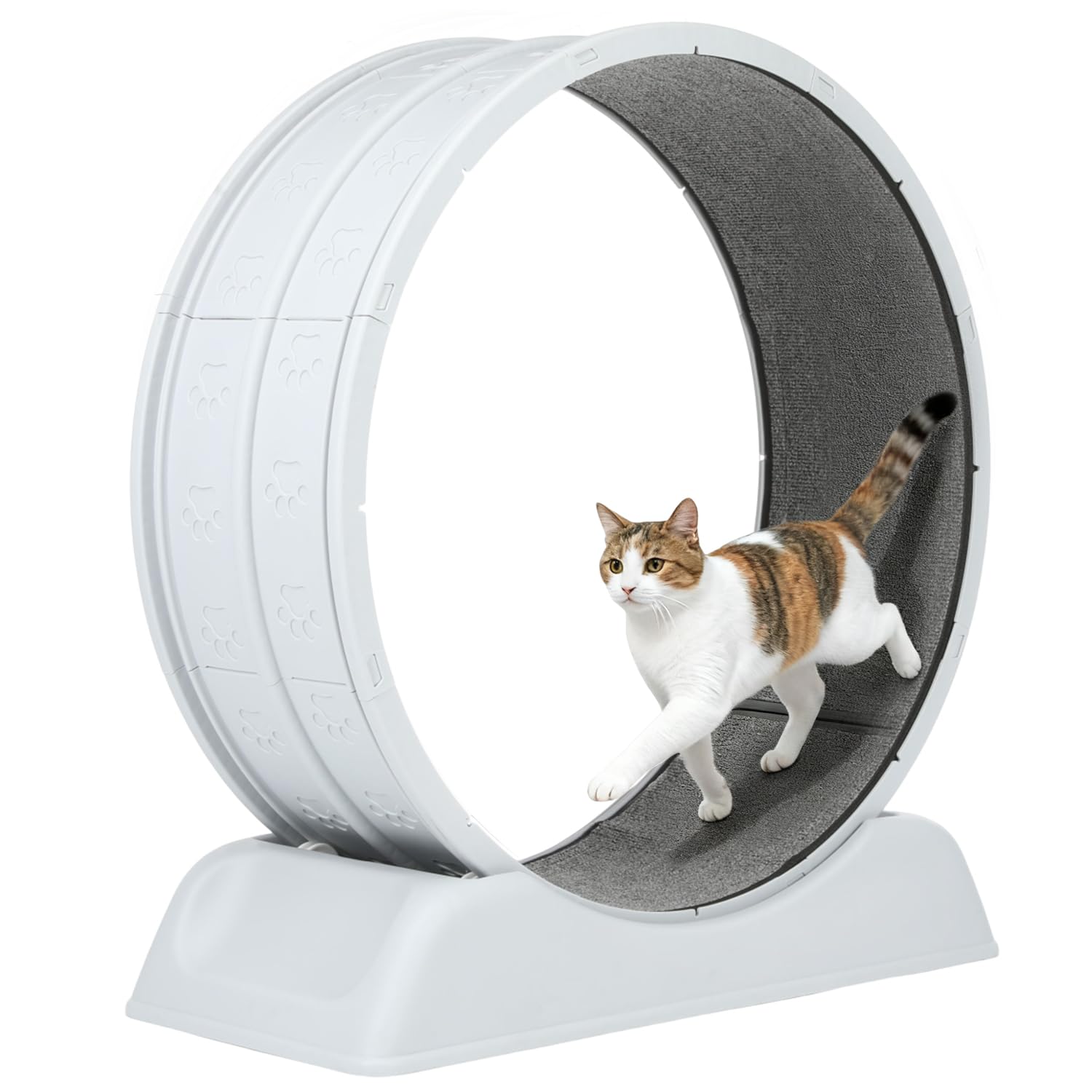 Cat Wheel,30-inch Large Cat Exercise Treadmill Wheel with Brake and Carpeted Runway Running Whee+l Teaser for Indoor Cats Interactive Toys for Running Walking Training,Includes Teaser Wand,Gray