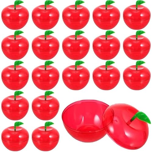 DatingShiny 24 Pcs Red Apple Container Candy Boxes Plastic Bobbing Apples Decorative Fillable Ornaments for Gift Wrap, Xmas Tree Decorations, Wedding Holiday Party Favor Classroom Teacher Supplies