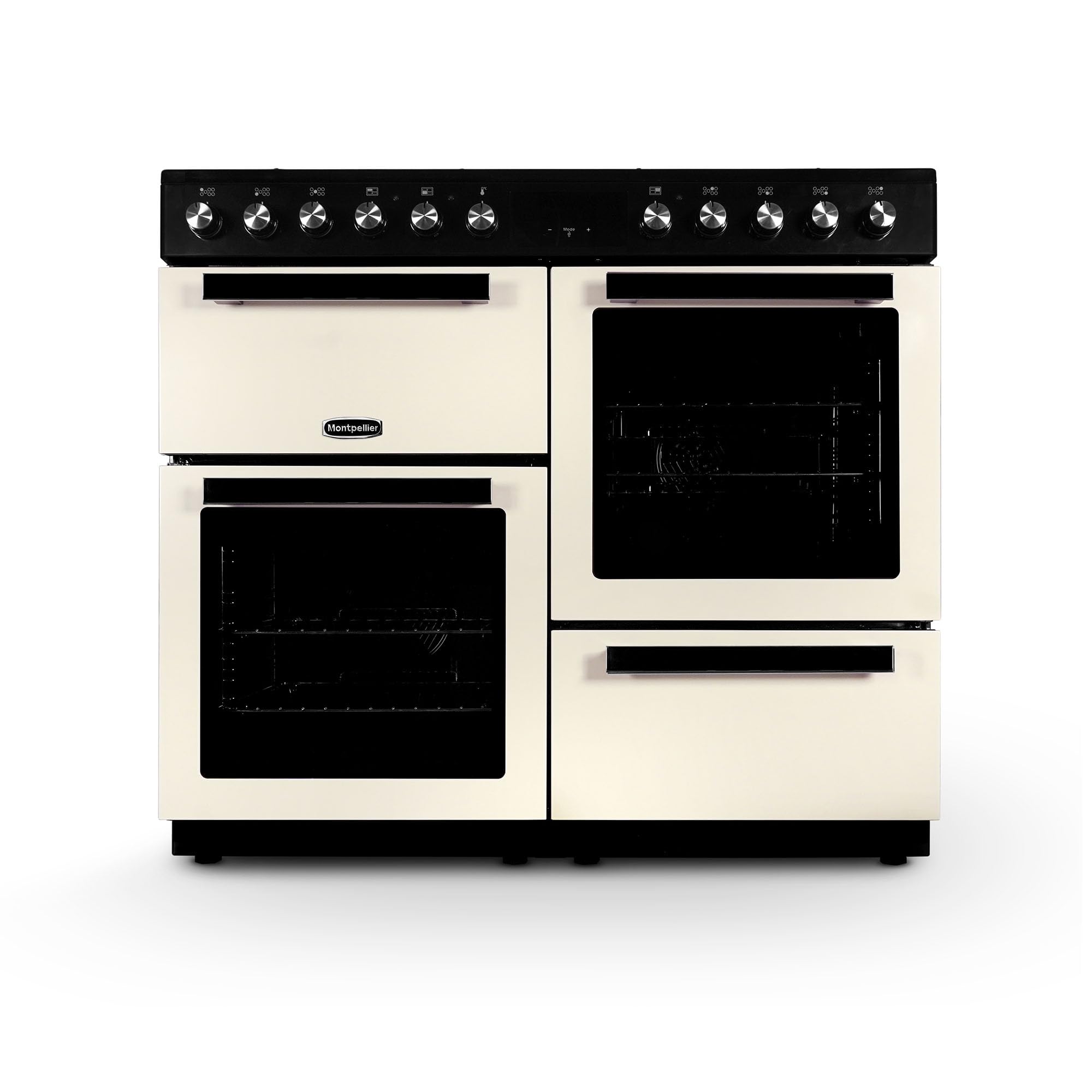 Montpellier MDFRC100C 100cm Dual Fuel Range Cooker – Cream – 7 Gas Burners, 2 Electric Ovens, Separate Grill, Cast Iron Pan Supports