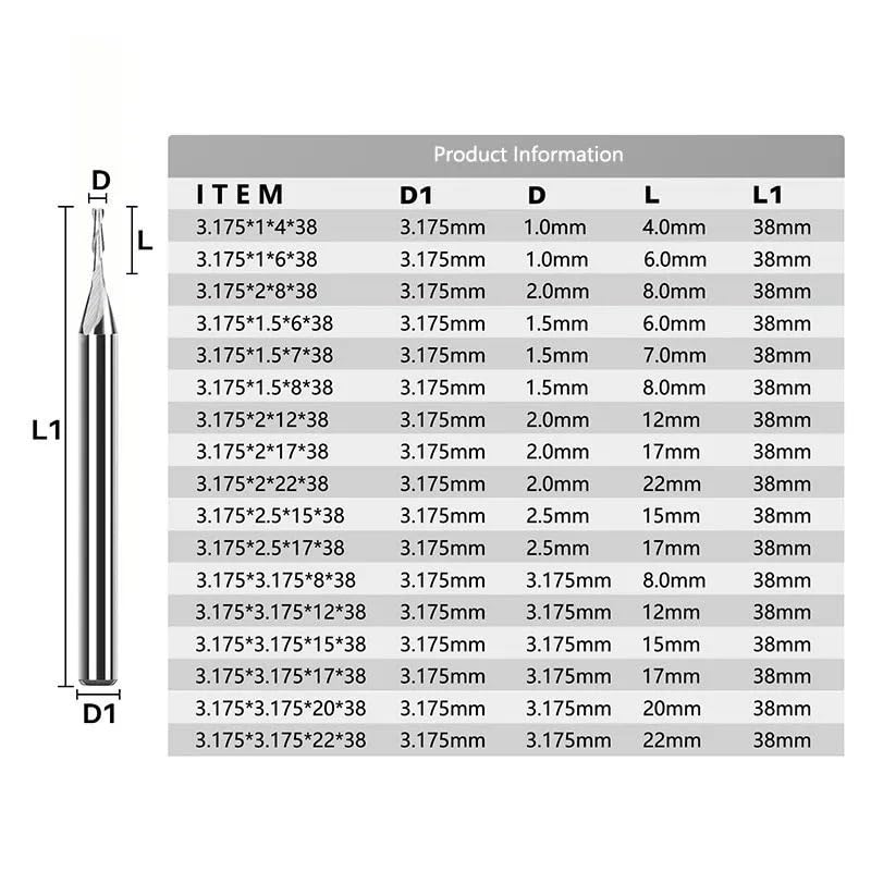 1 szt. Frez spiralny 2-ostrzowy z płaskim dnem, trzpień 3,175 4 6 8 10 12 mm, frezy CNC węglika spiekanego, narzędzie do obróbki drewna(8x8x45x90L)