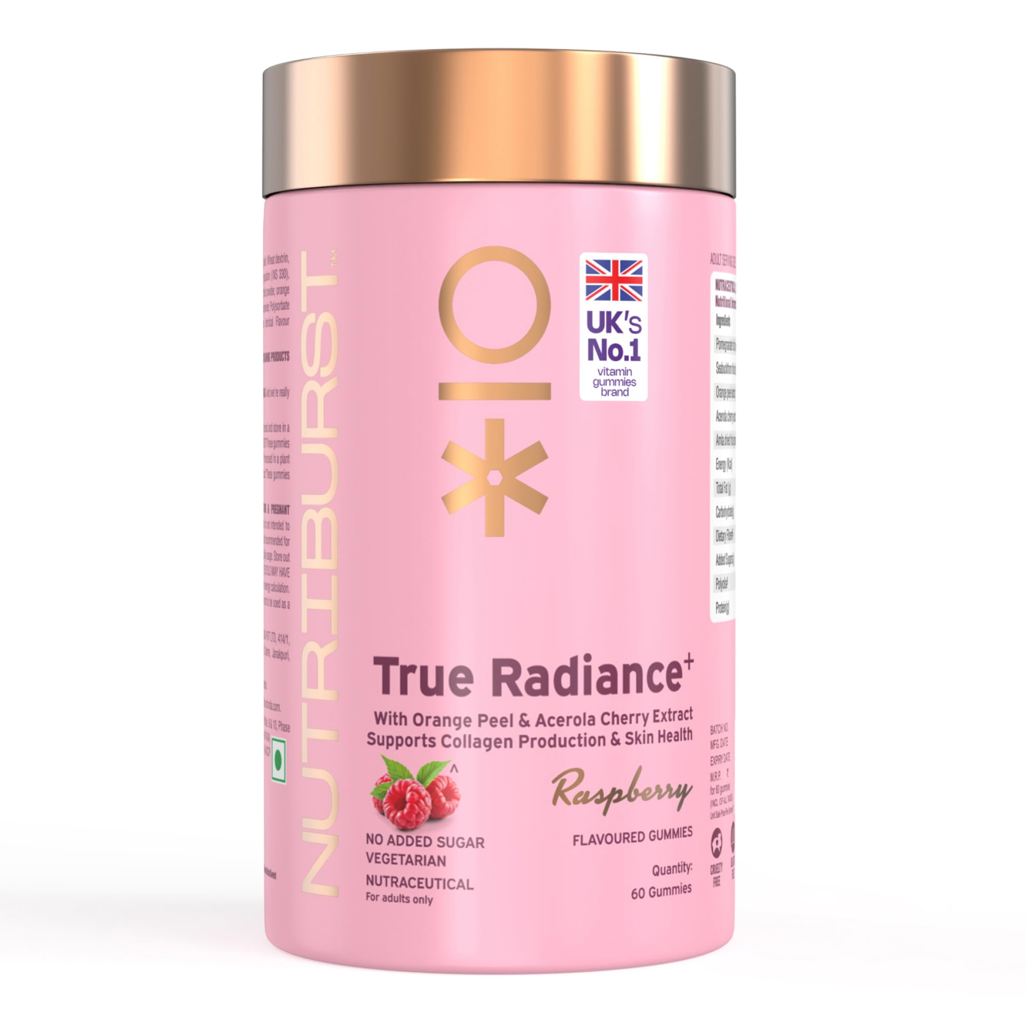 Nutriburst True Radiance Collagen Gummies | Raspberry Flavour with Orange Peel & Acerola Cherry Extract | Supports Collagen Production and Skin Health | No Added Sugar | Enhances Skin Elasticity and