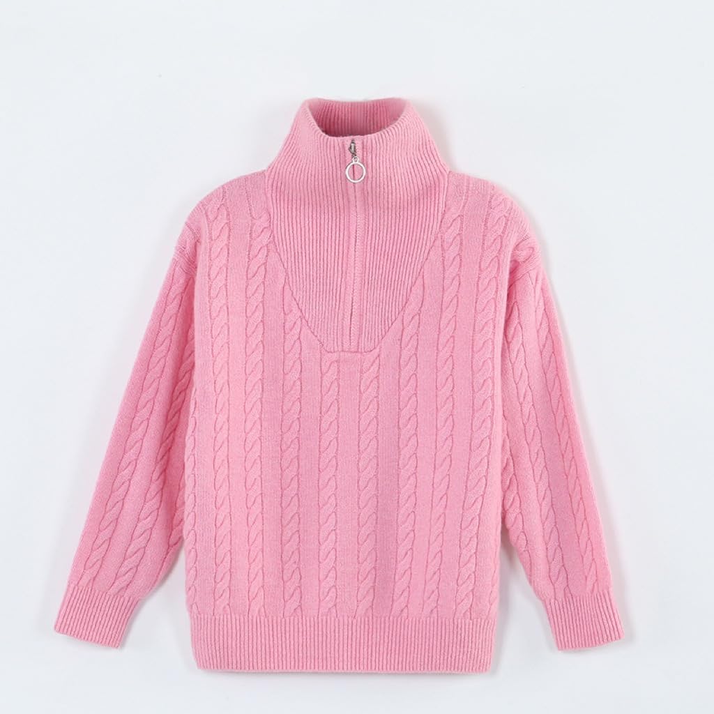Girls Half Zipper Pullover Knit Sweater Solid Color Lapel Top Autumn and Winter Warm Fashion Trend