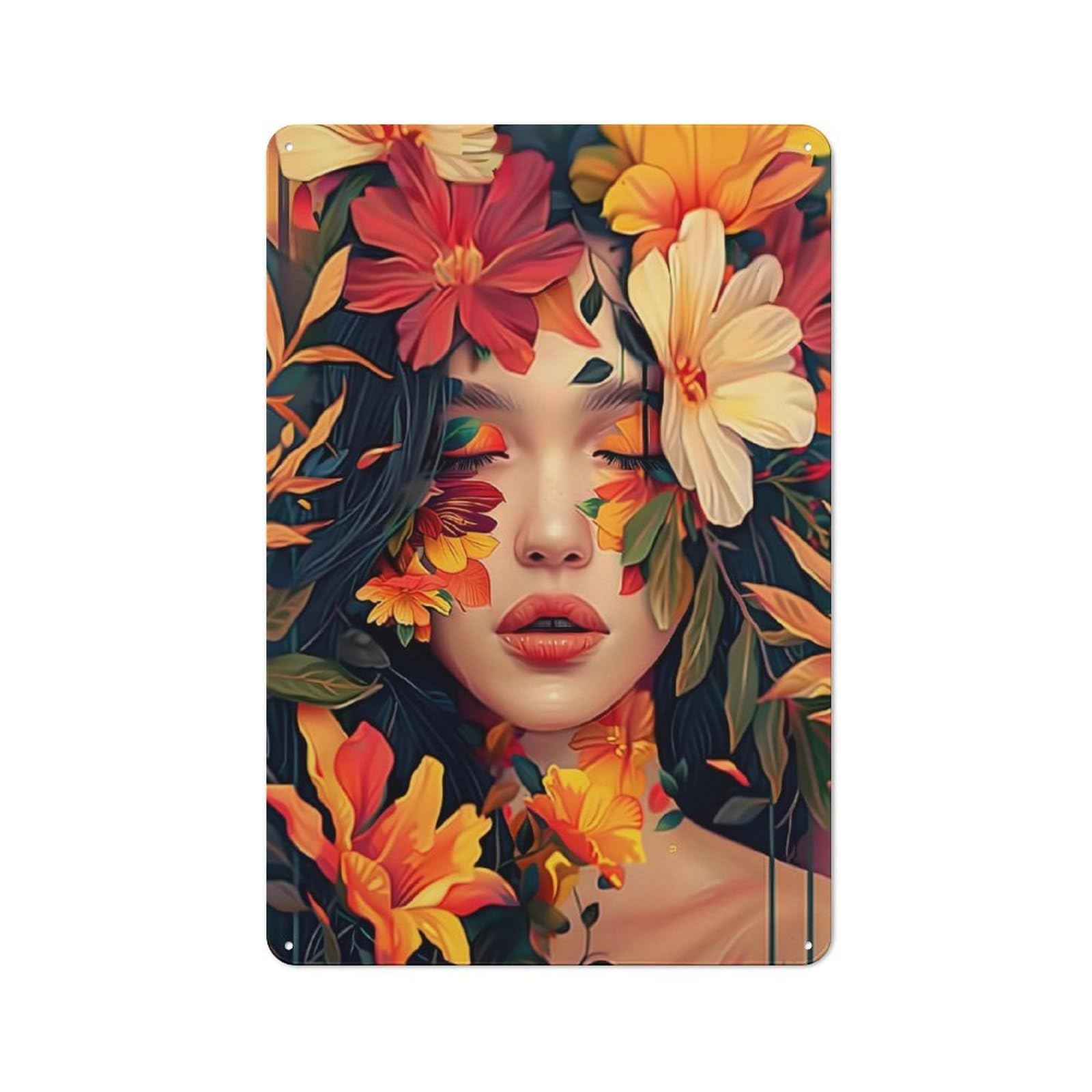 Tin Wall Plaque 30x20cm with Floral Portrait for Café Or Home Bar, for Kitchen, Dining Room And Home Bar Wall Decor