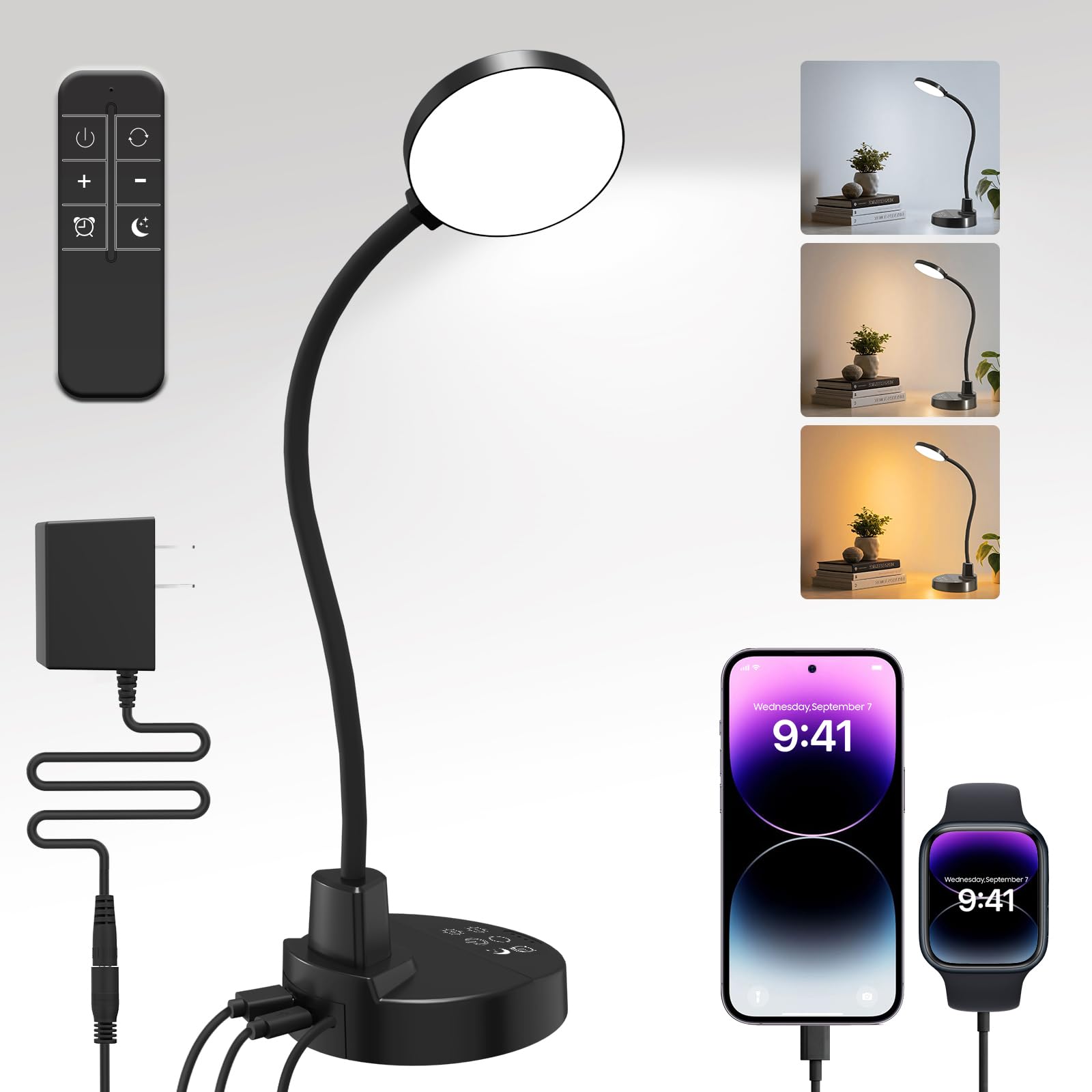 60 LED Desk Lamp with Remote Control & USB Ports, Dimmable Desk Light — image 1