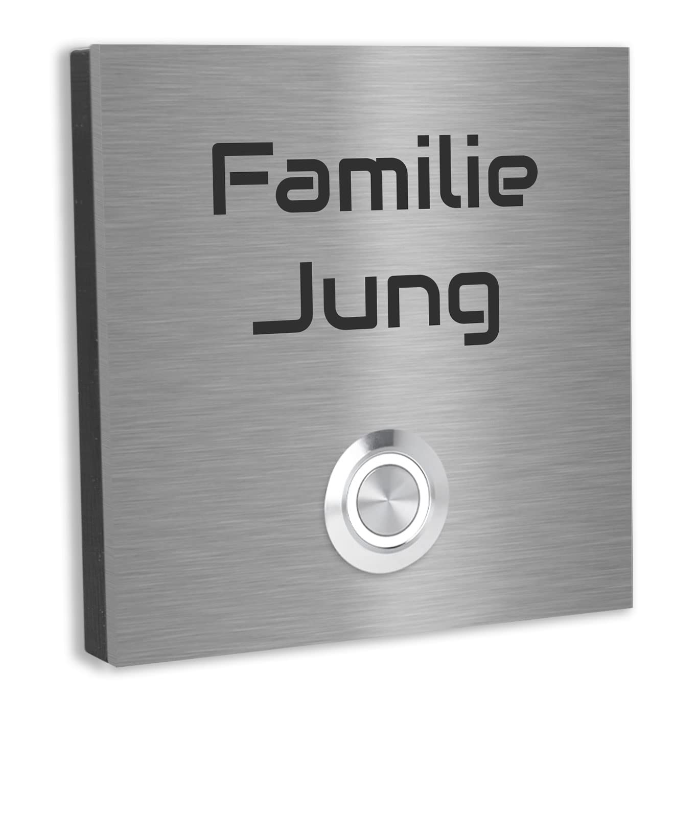 Jung Edelstahl Design Türklingel Wien - Klingel V2A Edelstahl - incl. Gravur - LED Taster wählbar - Aufputz/Unterputztürklingel (Edelstahl, 8x8 cm)